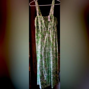 J Crew Size 2 Gathered tank midi dress in lime cherry blossoms